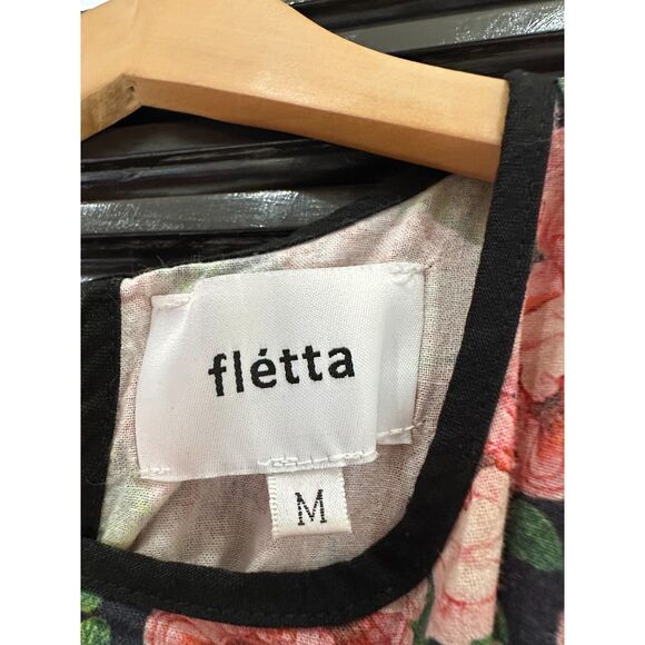 Rare flétta Romantic Rose Floral Babydoll Dress - Puff Sleeve & Black Trim Mediu - Picture 3 of 3